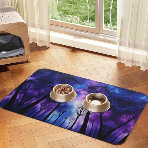 Saugfähige Leder-Tischdecke für Hunde und Katzen, Motiv: Sternenhimmel, tiefer Druck, Futtermatte aus Leder für Hunde und Katzen von LXqlSS