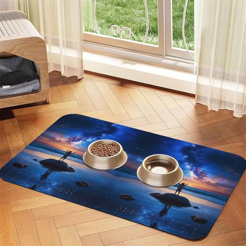Saugfähige Leder-Tischdecke für Hunde und Katzen, Motiv: Sternenhimmel, tiefer Druck, Futtermatte aus Leder für Hunde und Katzen von LXqlSS