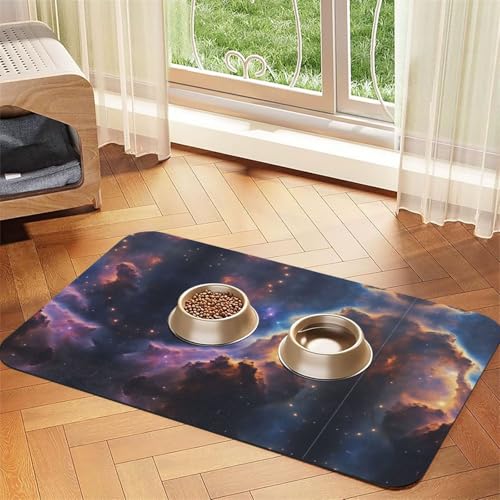 Saugfähige Leder-Tischdecke für Hunde und Katzen, Motiv: Sternenhimmel, tiefer Weltraum-Druck, Haustierfuttermatte für Hunde und Katzen von LXqlSS
