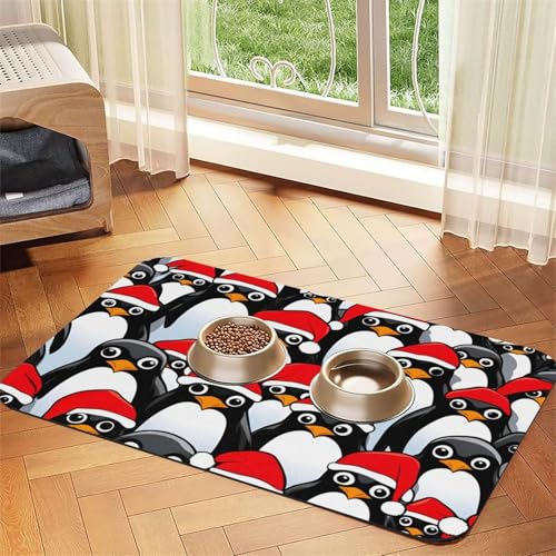Saugfähige Leder-Tischdecke für Hunde und Katzen, Motiv: Weihnachts-Pinguine, Futtermatte aus Leder für Hunde und Katzen Saugfähige Leder-Tischdecke für Hunde und Katzen, Motiv: Weihnachts-Pinguine, Futtermatte aus Leder für Hunde und Katzen von LXqlSS