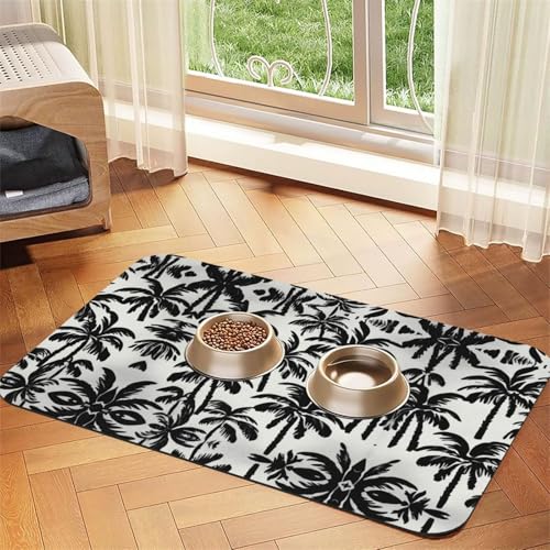 Saugfähige Leder-Tischdecke für Hunde und Katzen, Palmenaufdruck, Futtermatte aus Leder für Hunde und Katzen von LXqlSS
