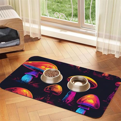 Saugfähige Leder-Tischdecke für Hunde und Katzen, Pilzdruck, Futtermatte aus Leder für Hunde und Katzen von LXqlSS