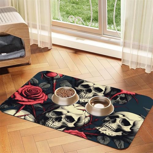 Saugfähige Leder-Tischdecke für Hunde und Katzen, Totenkopf-Skelett-Druck, Futtermatte für Hunde und Katzen Saugfähige Leder-Tischdecke für Hunde und Katzen, Totenkopf-Skelett-Druck, Futtermatte für Hunde und Katzen von LXqlSS