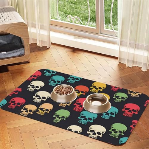 Saugfähige Leder-Tischdecke für Hunde und Katzen, Totenkopf-Skelett-Druck, Futtermatte für Hunde und Katzen Saugfähige Leder-Tischdecke für Hunde und Katzen, Totenkopf-Skelett-Druck, Futtermatte für Hunde und Katzen von LXqlSS