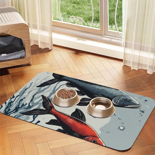 Saugfähige Leder-Tischdecke für Hunde und Katzen, Unterwasser-Fisch-Druck, für Hunde und Katzen, Futtermatte aus Leder Saugfähige Leder-Tischdecke für Hunde und Katzen, Unterwasser-Fisch-Druck, für Hunde und Katzen, Futtermatte aus Leder von LXqlSS