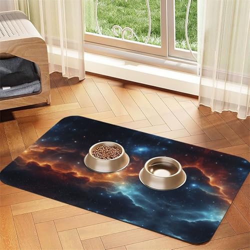 Saugfähige Leder-Tischdecke für Hunde und Katzen, Weltraum-Druck, Futtermatte aus Leder für Hunde und Katzen von LXqlSS