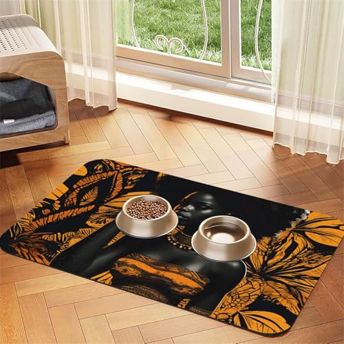 Saugfähige Leder-Tischdecke für Hunde und Katzen, afrikanischer Retro-Druck, Futtermatte aus Leder für Hunde und Katzen von LXqlSS