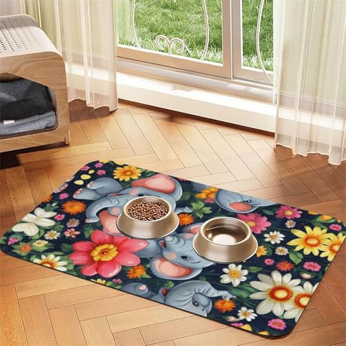 Saugfähige Leder-Tischdecke für Hunde und Katzen, mit Blumen-Elefanten-Druck, Futtermatte aus Leder für Hunde und Katzen Saugfähige Leder-Tischdecke für Hunde und Katzen, mit Blumen-Elefanten-Druck, Futtermatte aus Leder für Hunde und Katzen von LXqlSS