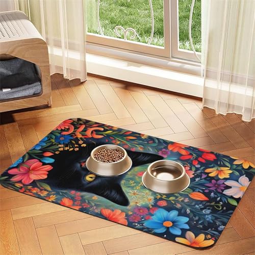 Saugfähige Leder-Tischdecke für Hunde und Katzen, mit Blumenverzierung, Futtermatte aus Leder für Hunde und Katzen von LXqlSS