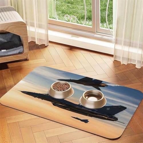 Saugfähige Leder-Tischdecke für Hunde und Katzen, mit Flugzeug-Jets-Aufdruck, Futtermatte aus Leder für Hunde und Katzen von LXqlSS