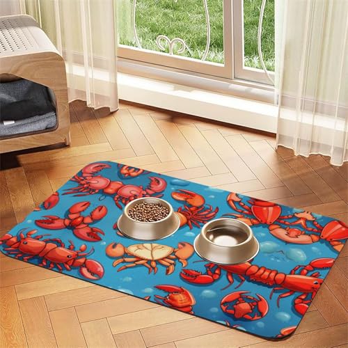 Saugfähige Leder-Tischdecke für Hunde und Katzen, mit Hummer- und Krabbenmuster, Futtermatte aus Leder für Hunde und Katzen von LXqlSS