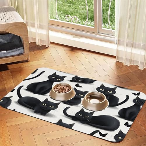 Saugfähige Leder-Tischdecke für Hunde und Katzen, mit Katzenaufdruck, Futtermatte aus Leder für Hunde und Katzen von LXqlSS