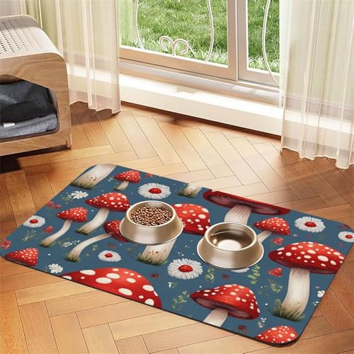 Saugfähige Leder-Tischdecke für Hunde und Katzen, mit Pilzdruck, für Hunde und Katzen, Rot / Weiß Saugfähige Leder-Tischdecke für Hunde und Katzen, mit Pilzdruck, für Hunde und Katzen, Rot / Weiß von LXqlSS