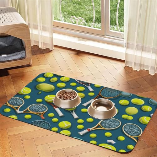 Saugfähige Leder-Tischdecke für Hunde und Katzen, mit Tennisschlägern und Bällen, Futtermatte aus Leder für Hunde und Katzen Saugfähige Leder-Tischdecke für Hunde und Katzen, mit Tennisschlägern und Bällen, Futtermatte aus Leder für Hunde und Katzen von LXqlSS