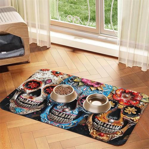 Saugfähige Leder-Tischdecke für Hunde und Katzen, mit Totenkopf-Motiv, Futtermatte für Hunde und Katzen von LXqlSS