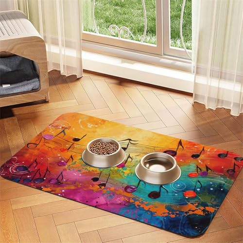 Saugfähige Leder-Tischdecke für Hunde und Katzen, mit buntem Musiknoten-Aufdruck, Futtermatte aus Leder für Hunde und Katzen Saugfähige Leder-Tischdecke für Hunde und Katzen, mit buntem Musiknoten-Aufdruck, Futtermatte aus Leder für Hunde und Katzen von LXqlSS