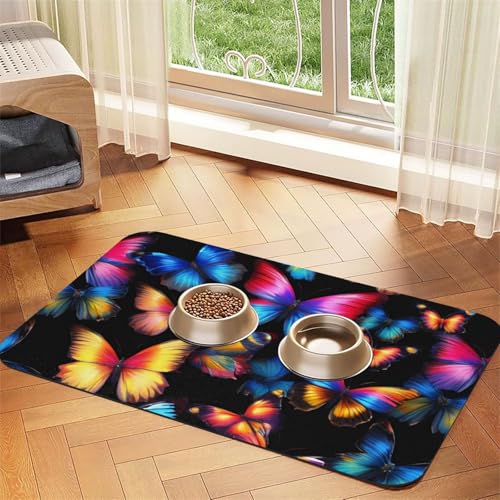 Saugfähige Leder-Tischdecke für Hunde und Katzen, mit buntem Schmetterlings-Aufdruck, Futtermatte aus Leder für Hunde und Katzen von LXqlSS