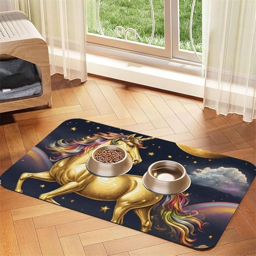 Saugfähige Leder-Tischdecke mit Einhorn-Motiv für Hunde und Katzen, Futtermatte aus Leder für Hunde und Katzen von LXqlSS