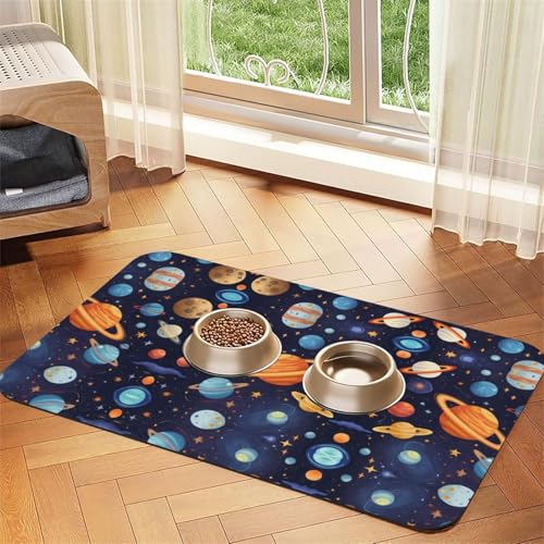 Saugfähige Leder-Tischdecke mit Galaxie-Planeten-Druck, für Hunde und Katzen, Haustierfuttermatte aus Leder für Hunde und Katzen Saugfähige Leder-Tischdecke mit Galaxie-Planeten-Druck, für Hunde und Katzen, Haustierfuttermatte aus Leder für Hunde und Katzen von LXqlSS