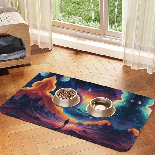 Saugfähige Leder-Tischdecke mit Galaxie-Planeten-Druck, für Hunde und Katzen, Haustierfuttermatte aus Leder für Hunde und Katzen von LXqlSS