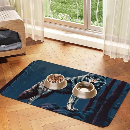 Saugfähige Leder-Tischdecke mit Wolfsmotiven für Hunde und Katzen, Futtermatte aus Leder für Hunde und Katzen von LXqlSS