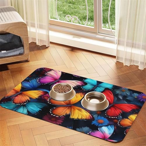 Saugfähige Leder-Tischdecke mit tanzendem Schmetterlings-Aufdruck, für Hunde und Katzen, Futtermatte aus Leder für Hunde und Katzen von LXqlSS