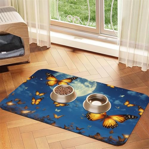 Saugfähige Leder-Tischdecke mit tanzendem Schmetterlings-Aufdruck, für Hunde und Katzen, Futtermatte aus Leder für Hunde und Katzen von LXqlSS