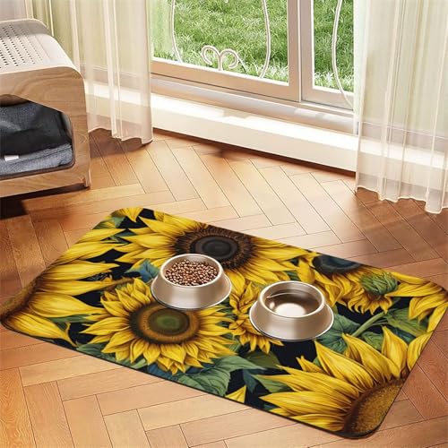 Schöne Sonnenblumen-Druck, saugfähige Leder-Tischdecke für Hunde und Katzen, Haustierfuttermatte aus Leder für Hunde und Katzen von LXqlSS