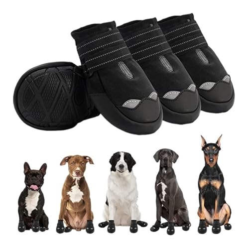 LYCICILI hundeschuhe Reflektierende und spritzwassergeschützte Hundeschuhe mit weichen Sohlen, geeignet for Outdoor-Reisen Kleiner, mittlerer und großer Hunde (Color : Black, Size : 6#) von LYCICILI