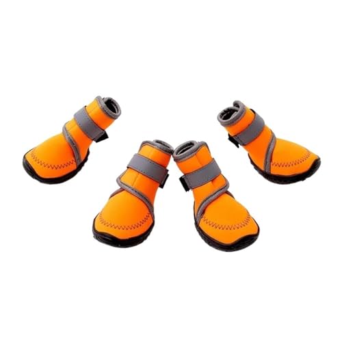 LYCICILI hundeschuhe wasserdichte Anti-Rutsch-Hundeschuhe, Chihuahua-Welpen-Wanderschuhe, orangefarbene Hunde-Schneestiefel for mittelgroße Hunde und große Hunde (Color : Orange, Size : 3) von LYCICILI