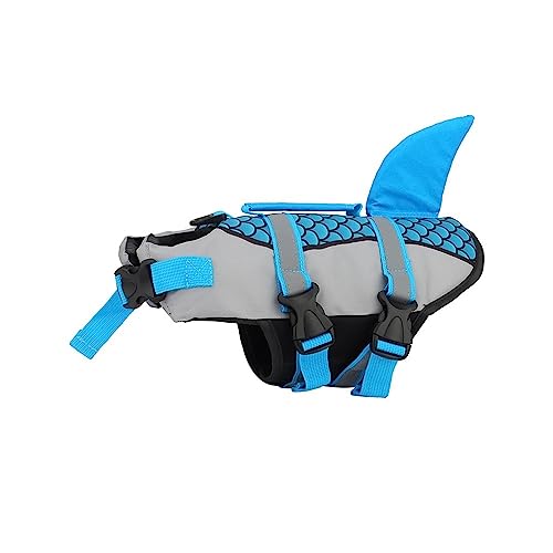 LYCICILI schwimmweste Hund mittel Haustier Hund Schwimmweste Weste Kleidung Schwimmweste Halsband Geschirr, Haustier Schwimmen Sommer Badebekleidung Schuppen Hai (Color : Blue, Size : L) von LYCICILI