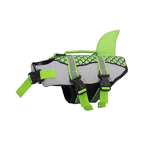 LYCICILI schwimmweste Hund mittel Haustier Hund Schwimmweste Weste Kleidung Schwimmweste Halsband Geschirr, Haustier Schwimmen Sommer Badebekleidung Schuppen Hai (Color : Green, Size : XL) von LYCICILI