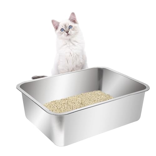 LYCTDD Katzentoilette aus Edelstahl mit hohen Seiten, Edelstahl-Katzentoilette, Metall-Katzentoilette für Katzen, Kaninchen, nimmt keine Gerüche auf, antihaftbeschichtet, glatte Oberfläche (L x B x LYCTDD Katzentoilette aus Edelstahl mit hohen Seiten, Edelstahl-Katzentoilette, Metall-Katzentoilette für Katzen, Kaninchen, nimmt keine Gerüche auf, antihaftbeschichtet, glatte Oberfläche (L x B x von LYCTDD