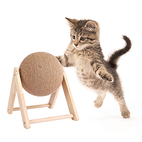 Kratzball for Katzen, 18 x 18 x 16 cm, Sisal-Seil, Bälle, Brett, Schleifen, Pfoten, Krallenpflege, Stuhl, Sofa, Schutz, Haustierzubehör, interaktives Massivholz-Kratzspielzeug for Katzen und Kätzchen von LYEAA