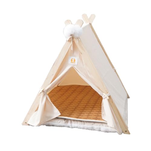 Halbgeschlossenes Design-Katzenhaus, Vier-Jahreszeiten-Katzenhaus mit weicher Matte für den Innenbereich (beige) von LYFDPN