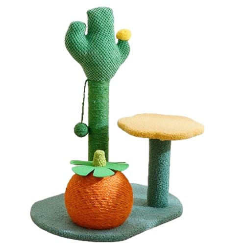 Stabiler und Nicht wackelnder Kratzbaum, integrierter Spiel- und Schlaf-Kratzbaum für den Innenbereich (Cactus Model orange) von LYFDPN