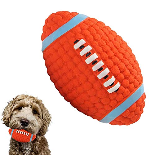 LYINBO Gummiball für Hunde, quietschendes Hundespielzeug, Rugby-Ball, quietschender Latex-Gummi, Hundespielzeug-Bälle, bissfest, Zahn-Trainingsspielzeug für Hunde – 14 x 8 cm von LYINBO