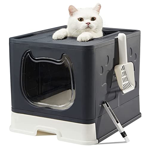 Faltbare Katzentoilette mit Deckel und Kunststoffschaufel, spritzwassergeschützt und auslaufsicher, für Kätzchen und kleine Katzen, leicht zu reinigen, kein Geruch, Farbe: Schwarz von LYLY