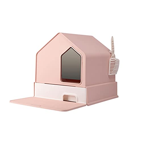Katzentoilette und Schublade, übergroße Toilette, spritzwassergeschützt und gürtelsicher, mit Schaufel für Katzenbedarf, leicht zu reinigen, kein Geruch, Farbe: Pink von LYLY