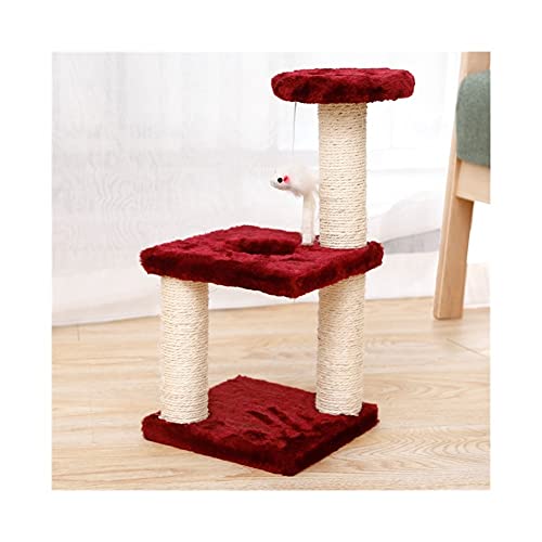 LYLY Kratzbaum für kleine Katzen, Klettergerüst, Klettergerüst mit Hängematten-Tisch, Spielzeug für Katzen, Spielhaus für Kätzchen (Farbe: Rot, Größe: 20 x 20 x 40 cm) von LYLY