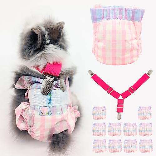 Einweg-Kaninchenwindeln, kleine Urini-Pads, mit Kaninchen-Hosenträger für Windeln, Eichhörnchen-Windeln, für Hasen, Meerschweinchen, Indoor- und Outdoor-Aktivitäten. (10 Stück) (S, rosa kariert) von LYML.E1