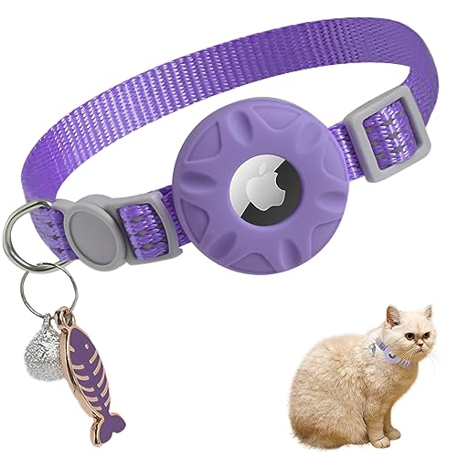 Airtag Katzenhalsband, Breakaway, Kätzchenhalsband mit Apple Air-Tag-Halter und Glocke für Mädchen, Jungen, Katzen, Violett von LYQOQYL