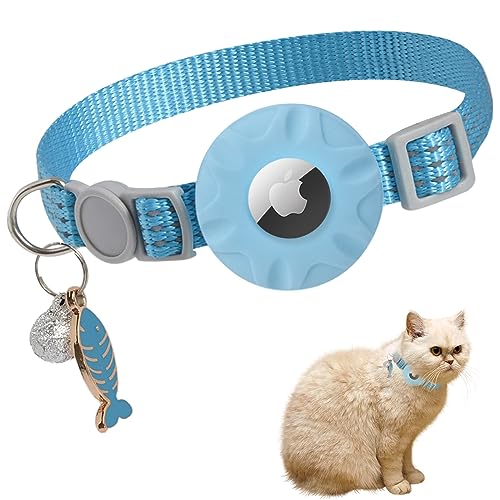 Airtag Katzenhalsband, Breakaway, Kätzchenhalsband mit Apple Air Tag Halter und Glocke für Mädchen, Jungen, Katzen, leuchtendes Blau von LYQOQYL