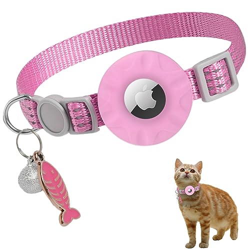 Airtag Katzenhalsband, Breakaway, Kätzchenhalsband mit Apple Air Tag Halter und Glocke für Mädchen, Jungen, Katzen, leuchtendes Pink von LYQOQYL