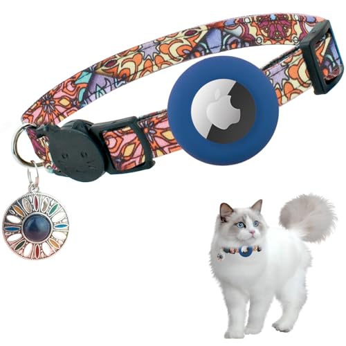 Airtag Katzenhalsband, mit Apple Airtag-Halter und Glocke, für Mädchen, Jungen, Katzen, 1,1 cm breit und leicht (Dunkelblau) von LYQOQYL