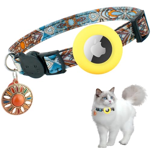 Airtag Katzenhalsband, mit Apple Airtag-Halter und Glocke, für Mädchen, Jungen, Katzen, 1,1 cm breit und leicht (orange) von LYQOQYL