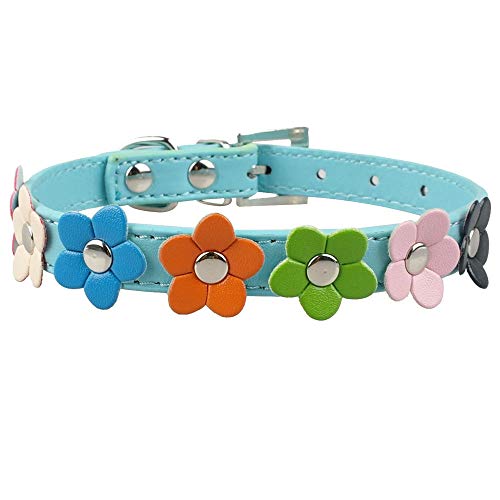 LYVQZPWLRHund mit Werkzeug, Basic Hundeleinen Niedliches Blumenhalsband for kleine Hunde Sonnenblumen-Hundehalsbänder aus Leder mit Nieten Haustier-Hundezubehör(Blu,Medium) von LYVQZPWLR