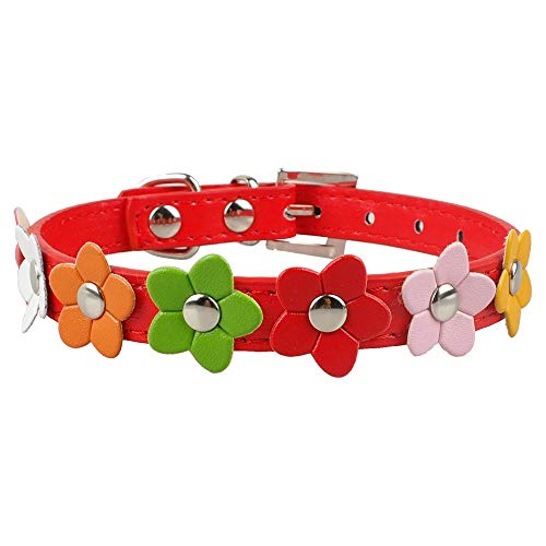 LYVQZPWLRHund mit Werkzeug, Basic Hundeleinen Niedliches Blumenhalsband for kleine Hunde Sonnenblumen-Hundehalsbänder aus Leder mit Nieten Haustier-Hundezubehör(Rosso,XS) von LYVQZPWLR