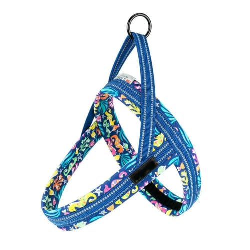 LYVQZPWLRHund mit Werkzeug, Gepolstertes Geschirr mit Blumendruck und Netzstoff for alle Rassen, schnell montierbares Hundewestengeschirr for den Außenbereich(Blue Atoll,X-Large) von LYVQZPWLR
