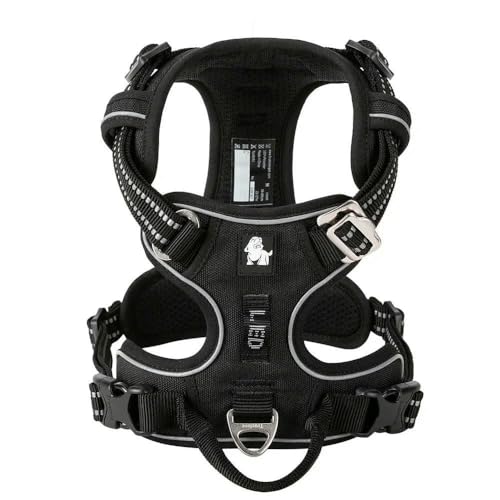 LYVQZPWLRHund mit Werkzeug, Haustiergeschirr, kein Ziehen, reflektierendes Hundegeschirr aus Nylon, verstellbar, Bequeme Kontrolle, Step-in(Black,Small) von LYVQZPWLR